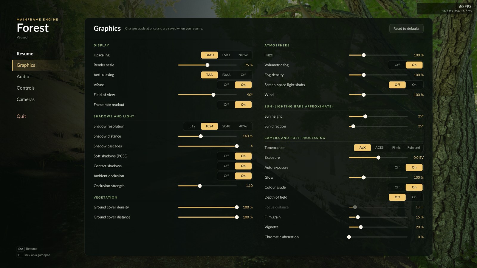 The pause menu's Graphics page